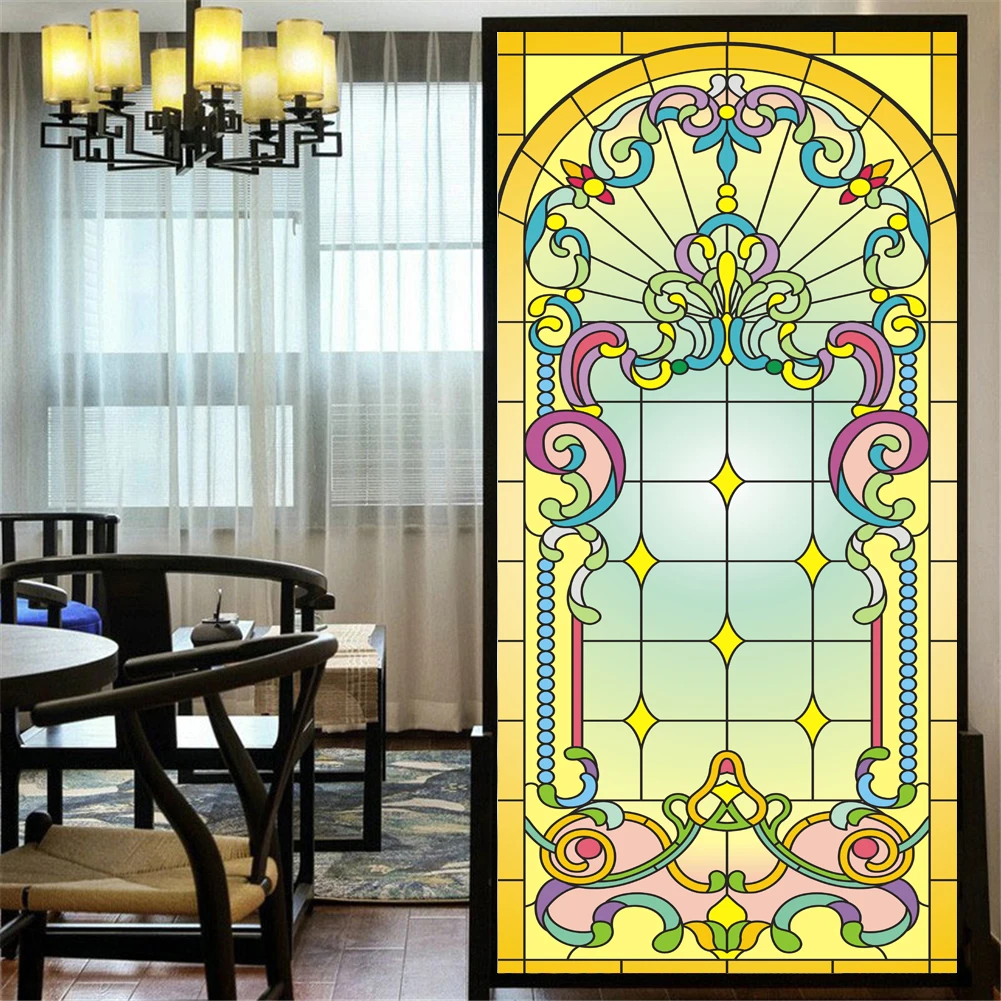 

Privacy Windows Film Decorative Stained Glass Window Stickers No Glue Static Cling Frosted Window Decoration