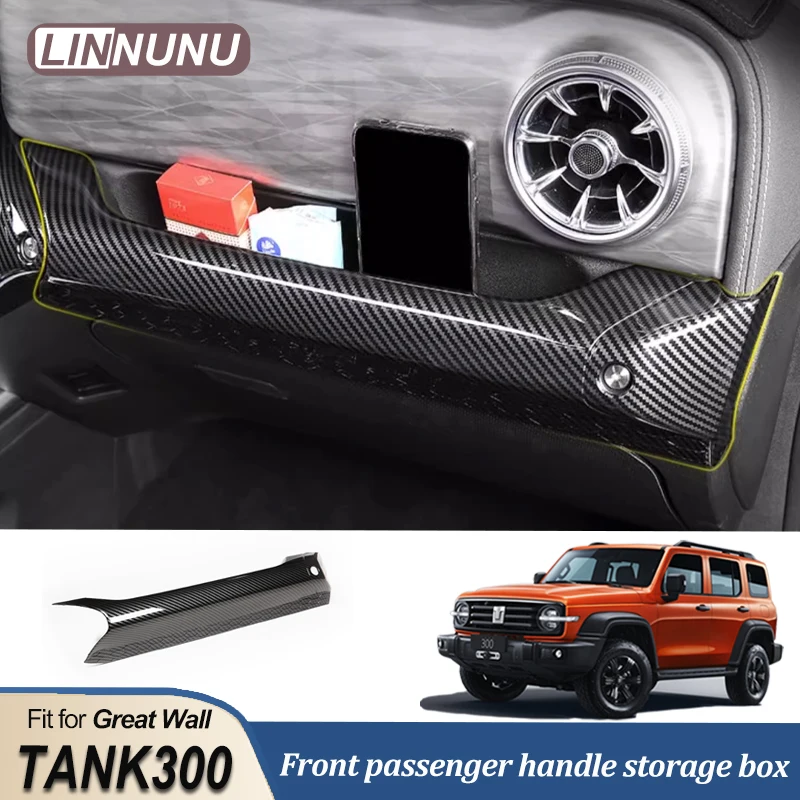 LINNUNU For TANK 300 Front passenger handle storage box Car Storage of door armrest panel ABS Carbon fiber Organizer Accessories