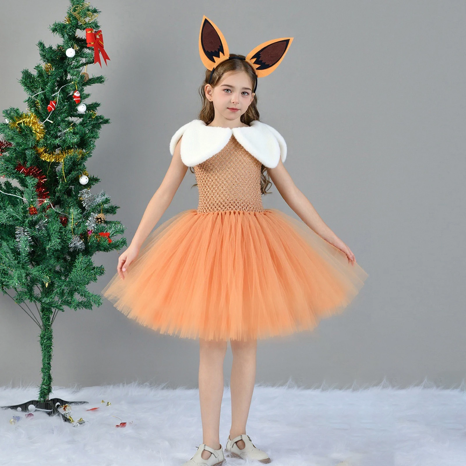 زي ثعلب الهالوين للفتيات الصغيرات، فستان لطيف من التول مع عصابة رأس وذيل لملابس الأطفال الصغار والحفلات التنكرية والعطلات #4