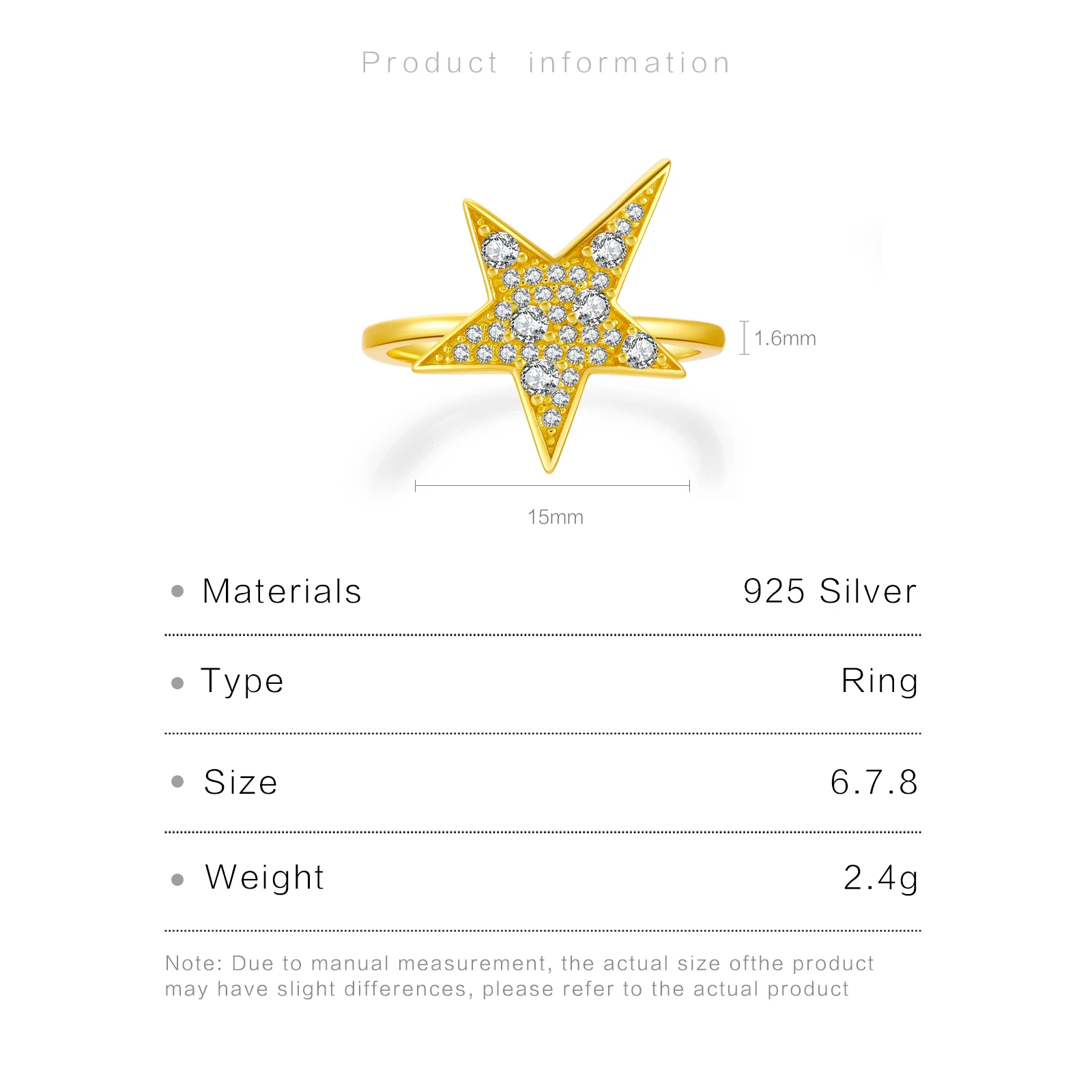 ANDYWEN 100% 925 Sterling Silver Gold Full Zircon Star Size Ring Women Large Big Women Rock Punk Party Jewelry Party Fine Jewels