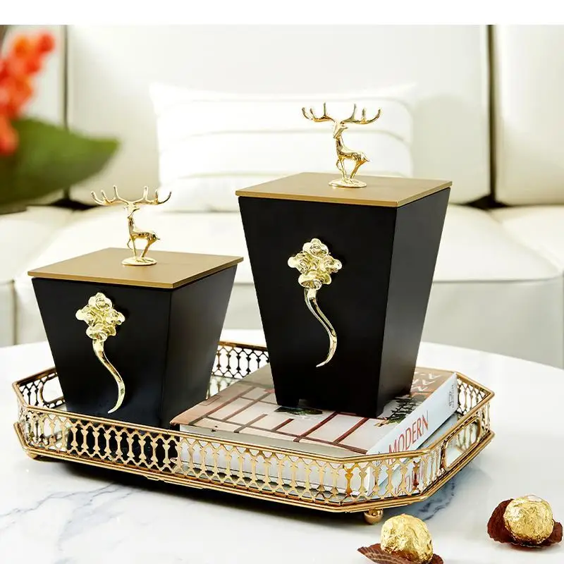 

Wrought Iron Wooden Storage Deer Cover Decorative Jar Box Decoration Ornaments Pen Holder Snack Jewelry Boxes