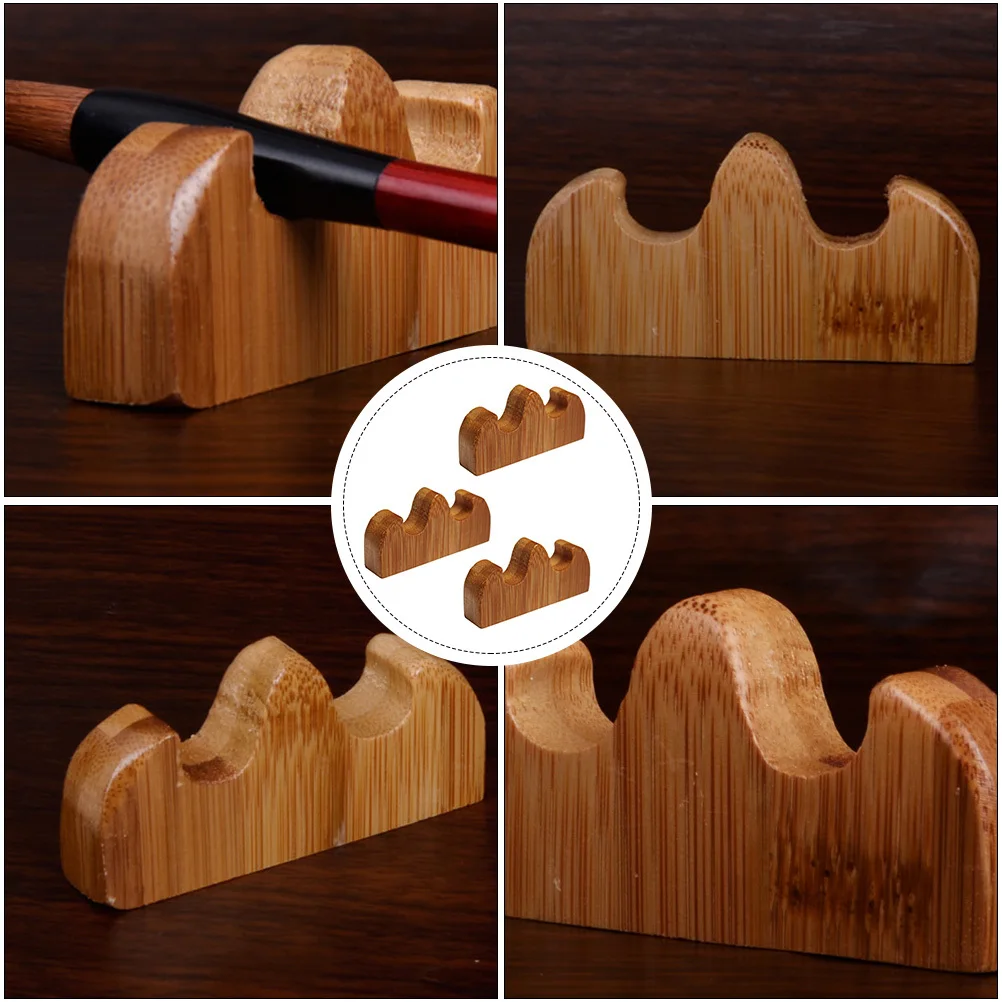 3Pcs Bamboo Calligraphy Brush Holders Lightweight Ink Pen Racks Desktop Organizer Writing Brush Rest Ink Pen Stand