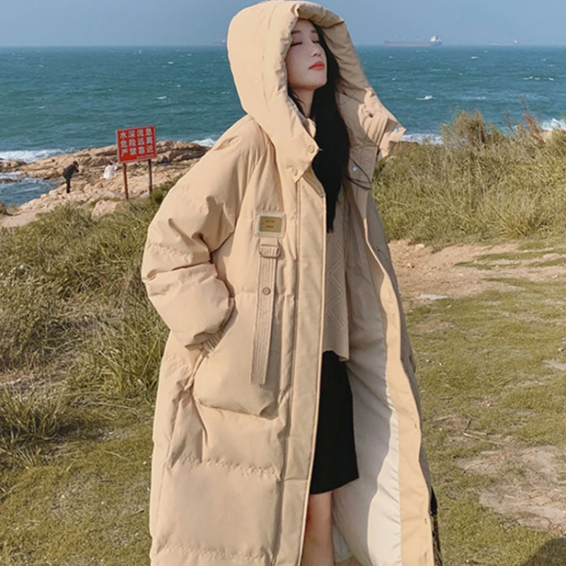 Parkas Women High Street Fashion Korean Style Solid Elegant Medium-long Sweet Hooded Designed Loose Warm Casual Comfortable Chic