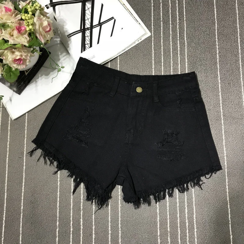 2025 Summer New High Waist Tassel Broken Denim Shorts Female Korean Version Raw Edge Wide Leg Loose Plus Size Jean Shorts Women