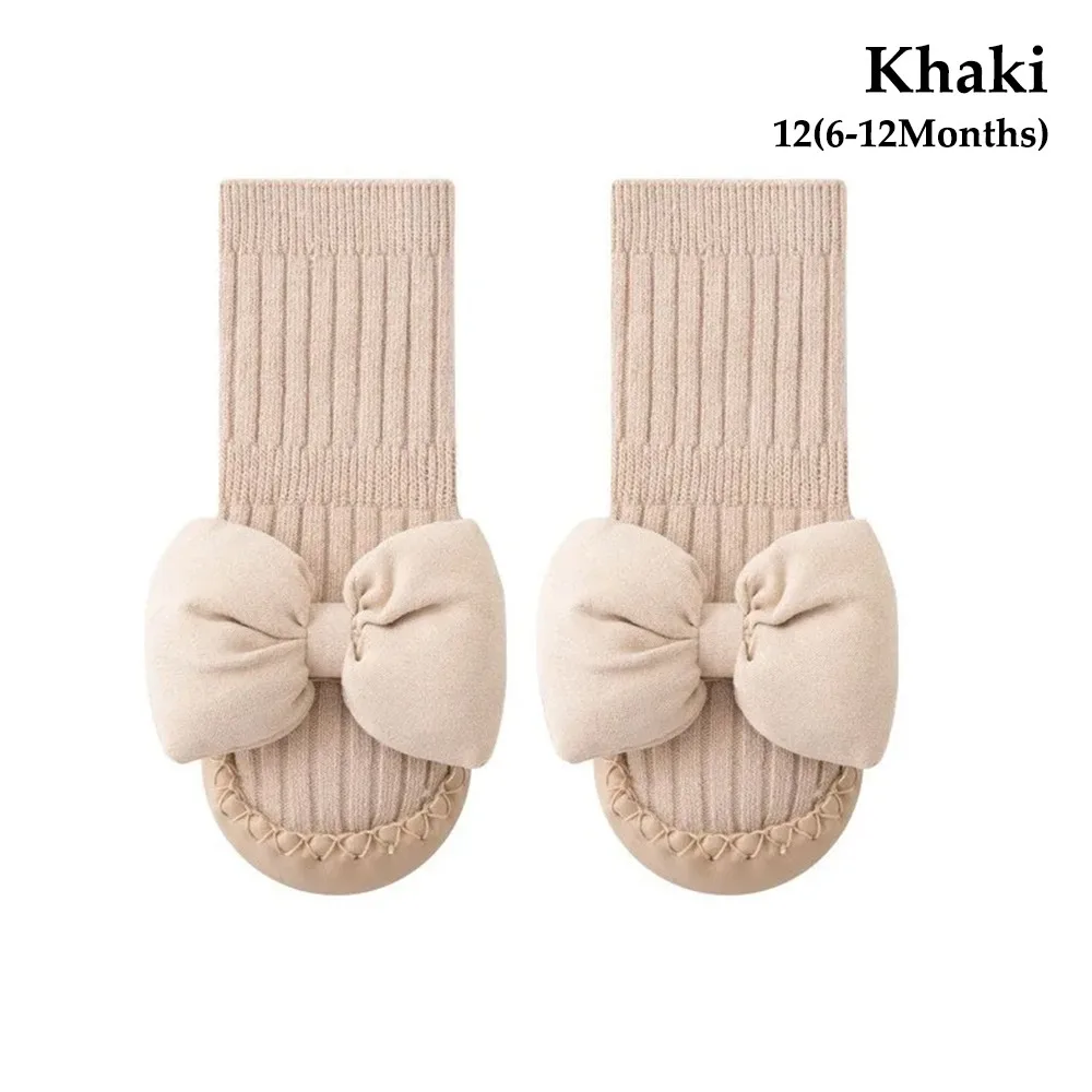 

1Pair New Middle Tube Baby Socks Shoes Bow Soft Soled Children Toddler Shoes Autumn Anti-Slip Kids First Walkers Floor