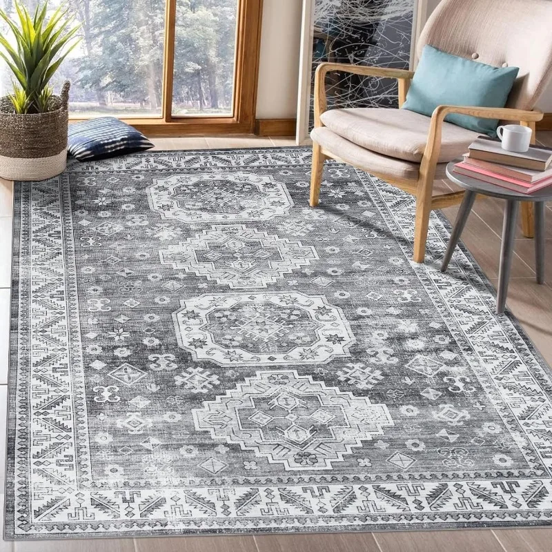 Area Rug for Living Room Indoor Large Area Rug Oriental Retro Accent Rug Boho Distressed Carpet Machine Washable