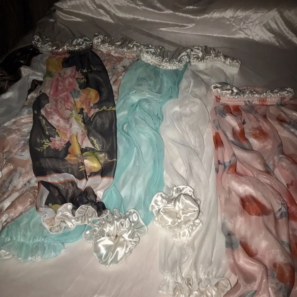 

Glossy 2 Layers mesh satin silk pajamas pants Summer spring plus size sleeping bottoms lantern trousers