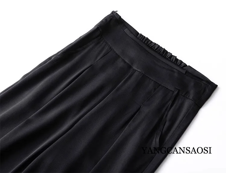 Pocket Design 93% Natural Mulberry Silk Elastic Double Qiao Satin Black Drape Comfortable Women's Fashionable Casual Pants