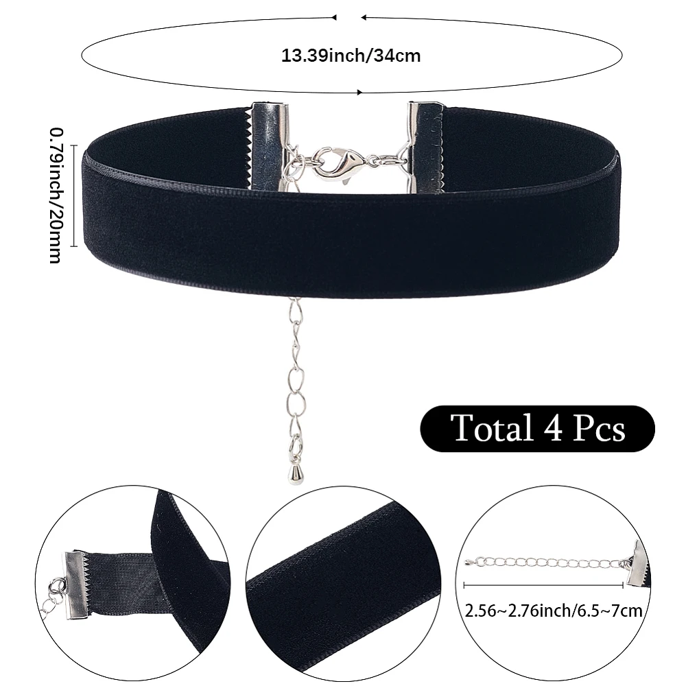1 Box 4pcs Gothic Choker Black Choker Classic Vintage Wide Lace Velvet Ribbon Jewelry Punk Necklace Chokers Cord Thread Set