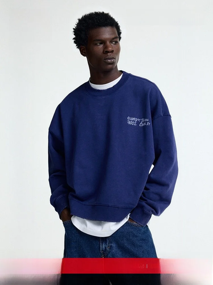 

H&M Men's Loose Fit Trendy Sweatshirt Heavyweight Printed Lettering 1313233 Casual Style Cotton 100% Autumn Season
