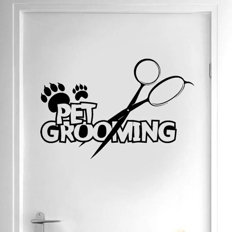 Pielęgnacja zwierząt domowych ścianę salonu naklejka Home Decor Paw Pet Store znak klinika weterynaryjna zwierzęta drzwi okno naklejki Vinyl murale 2079