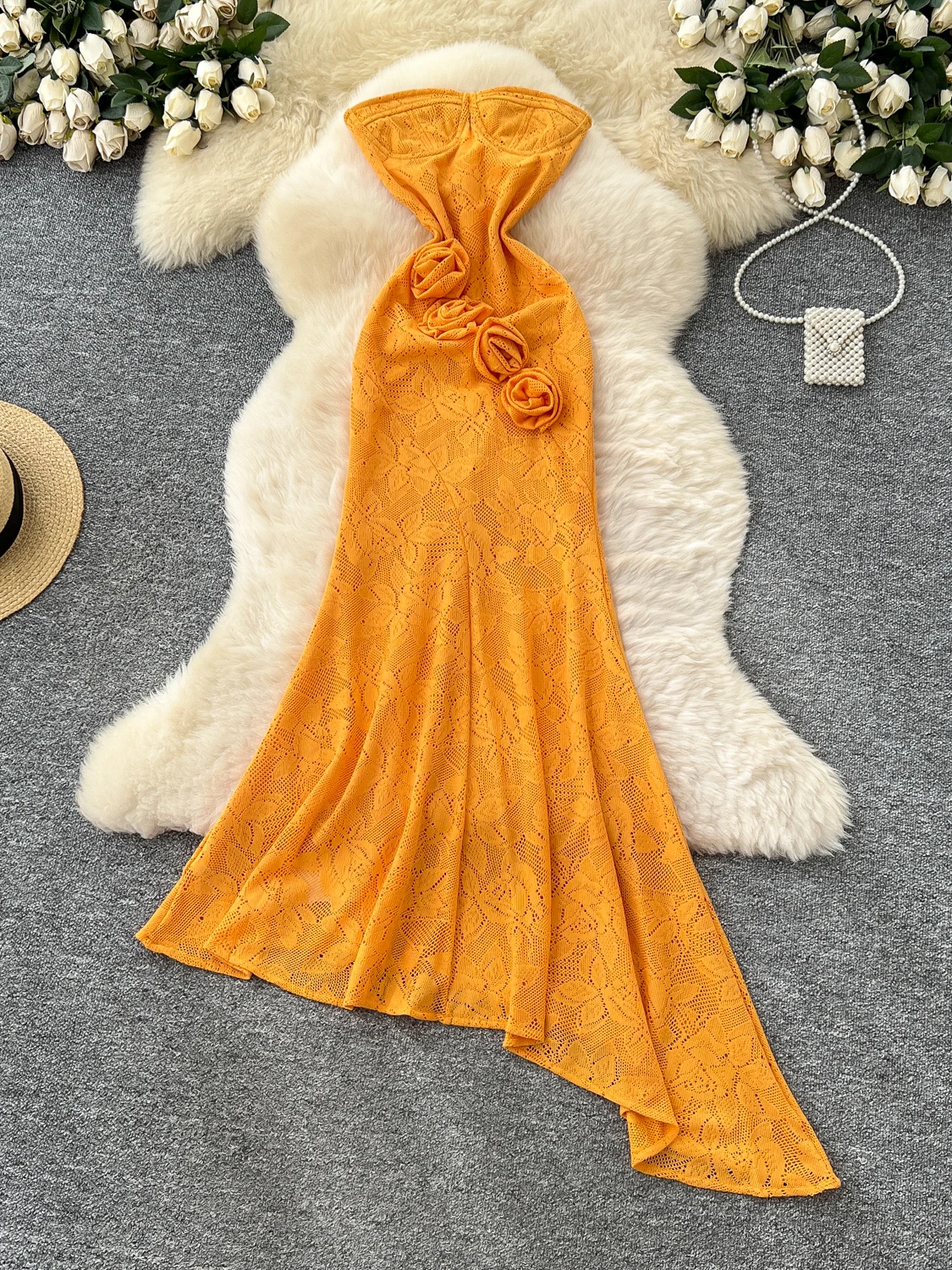 Ele été longue Dr femmes bretelles Tulle jupe taille haute a-ligne robe irrégulière belle queue drapée coréenne Sle