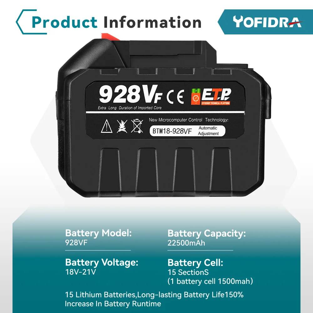 YOFIDRA 18-20V Rechargeable 22500mAh 928vf 388vf 128vf Plus