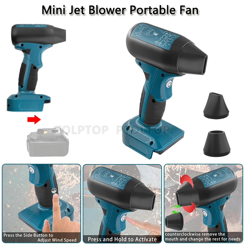 

Portable Jet Blower Fan 130000 RPM For Makita 18V Battery 4-Speed Wireless High Speed Handheld Fan,for Cleaning,Camping,Outdoors