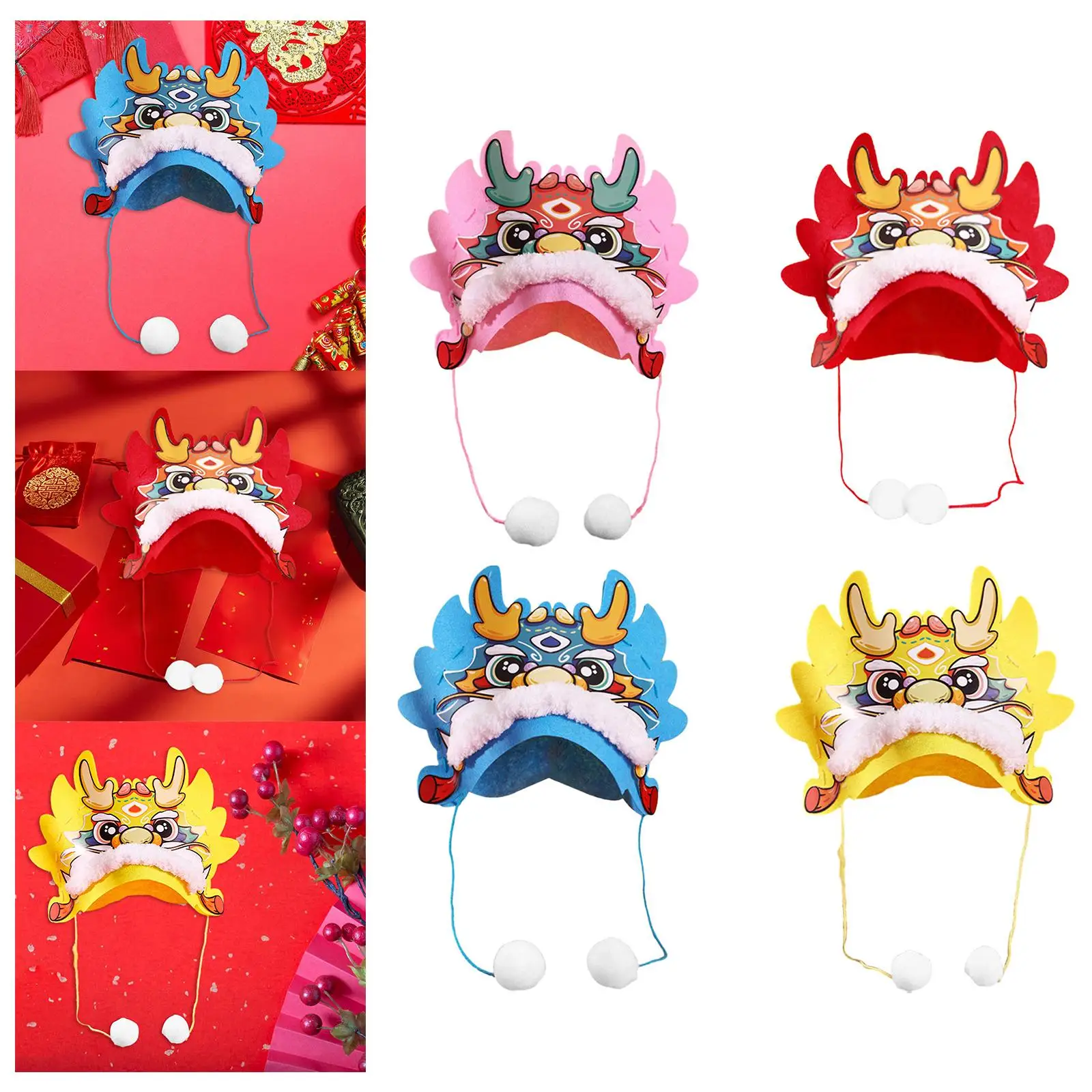 Chinese Dragon Hat 2024 3D Dragon Head Hat Headwear Ceremony Dragon Decoration Hat Material Set for Boys Girls Children Kids