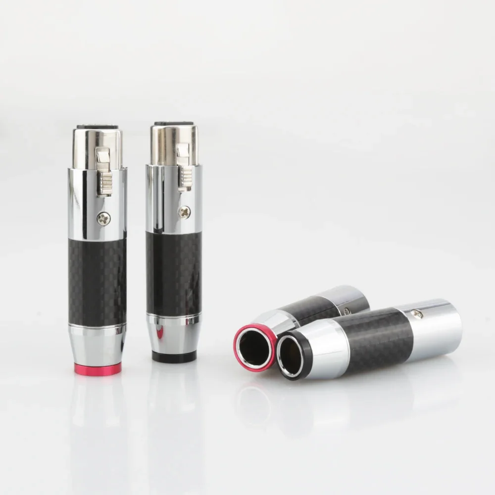 คุณภาพสูง HiFi Audio 3Pin ชาย & หญิงสีดําสีแดงคาร์บอนไฟเบอร์ XLR สายปลั๊ก XLR Connector