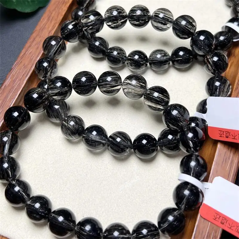 Natural Black Hair Quartz Bead Bracelet Women Fashion Elegant Healing Fengshui Strand Wristband Gift 1PCS 8/9/10MM