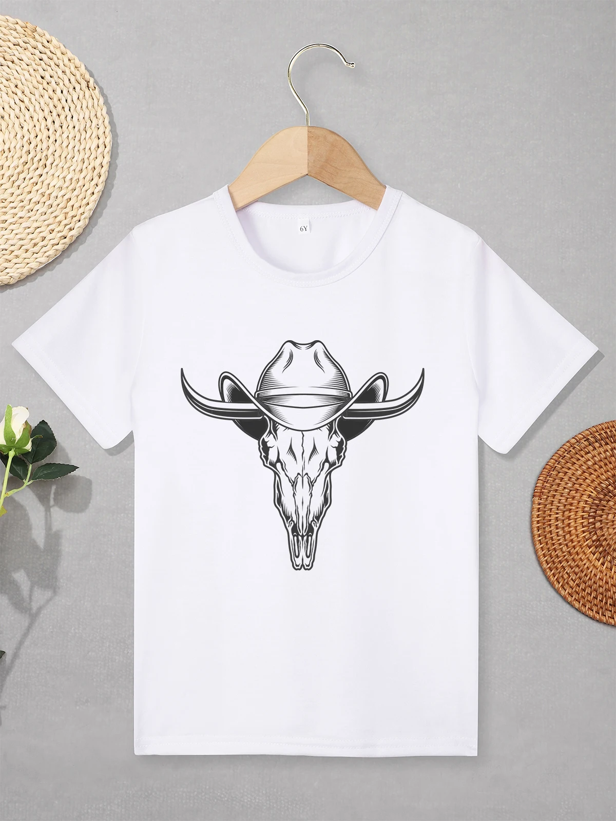 American Style 2 to 7 Years Children's Clothes Cowboy Element Print Outdoor Casual Boy T-shirt Summer O-neck Tops Kids Tees