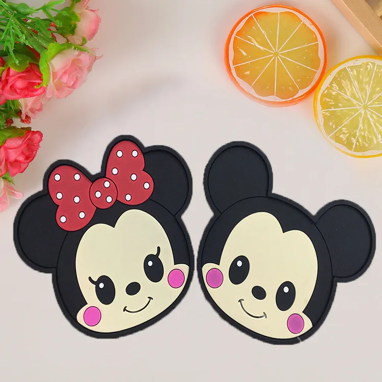 Disney Stitch Coaster Cute Cartoon Mickey Mouse Anime PVC Soft Rubber Coaster Heat Insulation Anti Scald and Anti Slip Pad