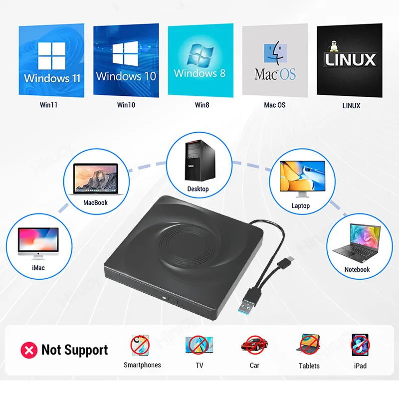 Imagem -03 - Blu-ray Externa para Laptop Windows 11 10 Mac bd cd Dvd +rw Unidades Ópticas com Bolsa de Armazenamento Leitor de Gravador de Dvd Unidade