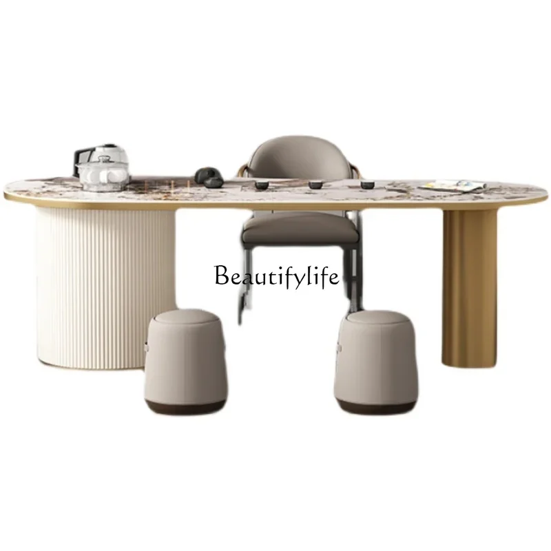 

LJY*Light luxury metal special-shaped large slab rock slab tea table