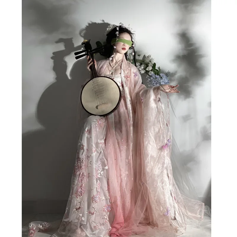 LiuTingJu Elegant Pink Heavy Industry Butterfly Embroidered Hanfu Dress For Women 2022 Summer Tang Dynasty Girl's Princess Dress