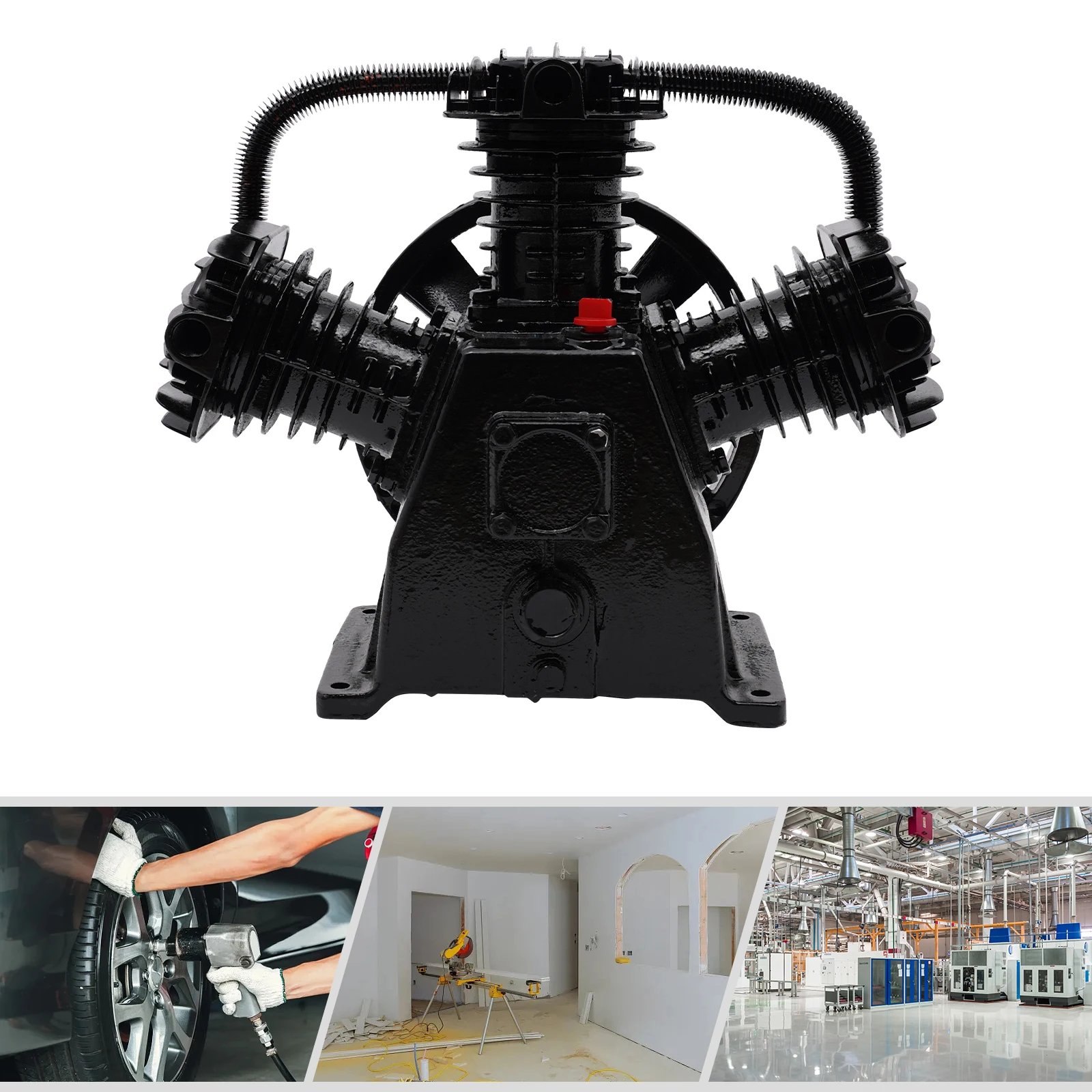 High-Performance Air Compressor Pump Head, Cast Iron and Aluminum, 65mm Extended Cylinder, Low Noise, Faster Heat Dissipation,