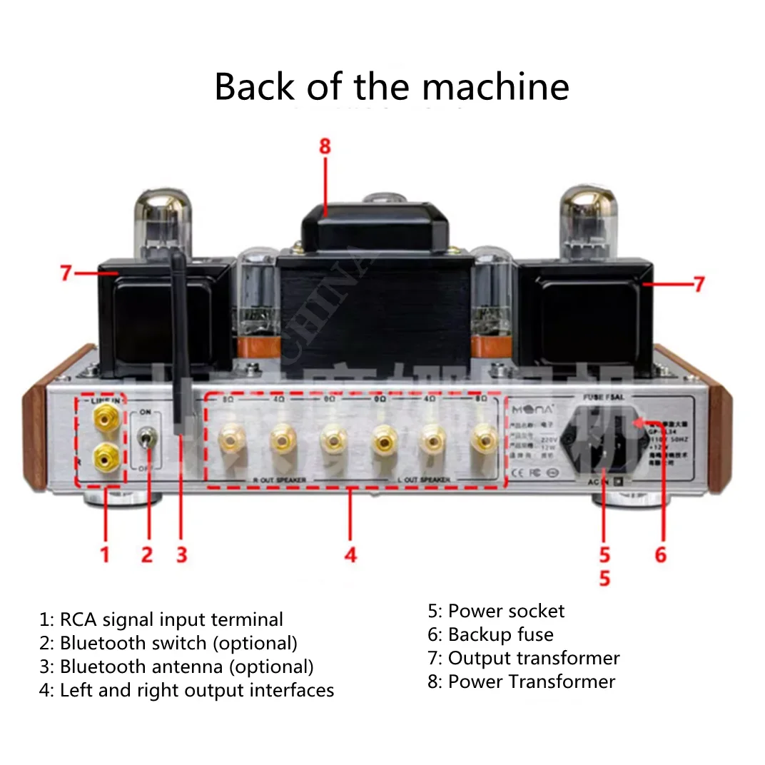 Amplifier Tabung M-122 MONA HIFI EL34 Single End Kelas A High Fidelity BT Vacuum Tube Amplifier 8W+8W 4ohm/8ohm