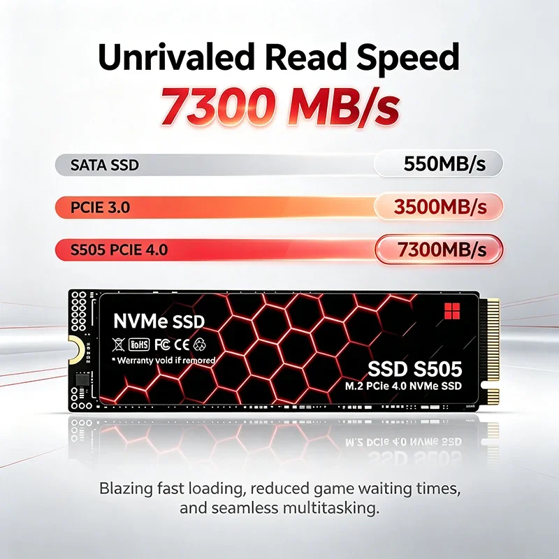 S505 M.2 2280 NVMe SSD PCIe Gen4.0 x4 Up to 7300MB/s TLC 3D NAND Internal Solid State Drive for Laptop Desktop PS5