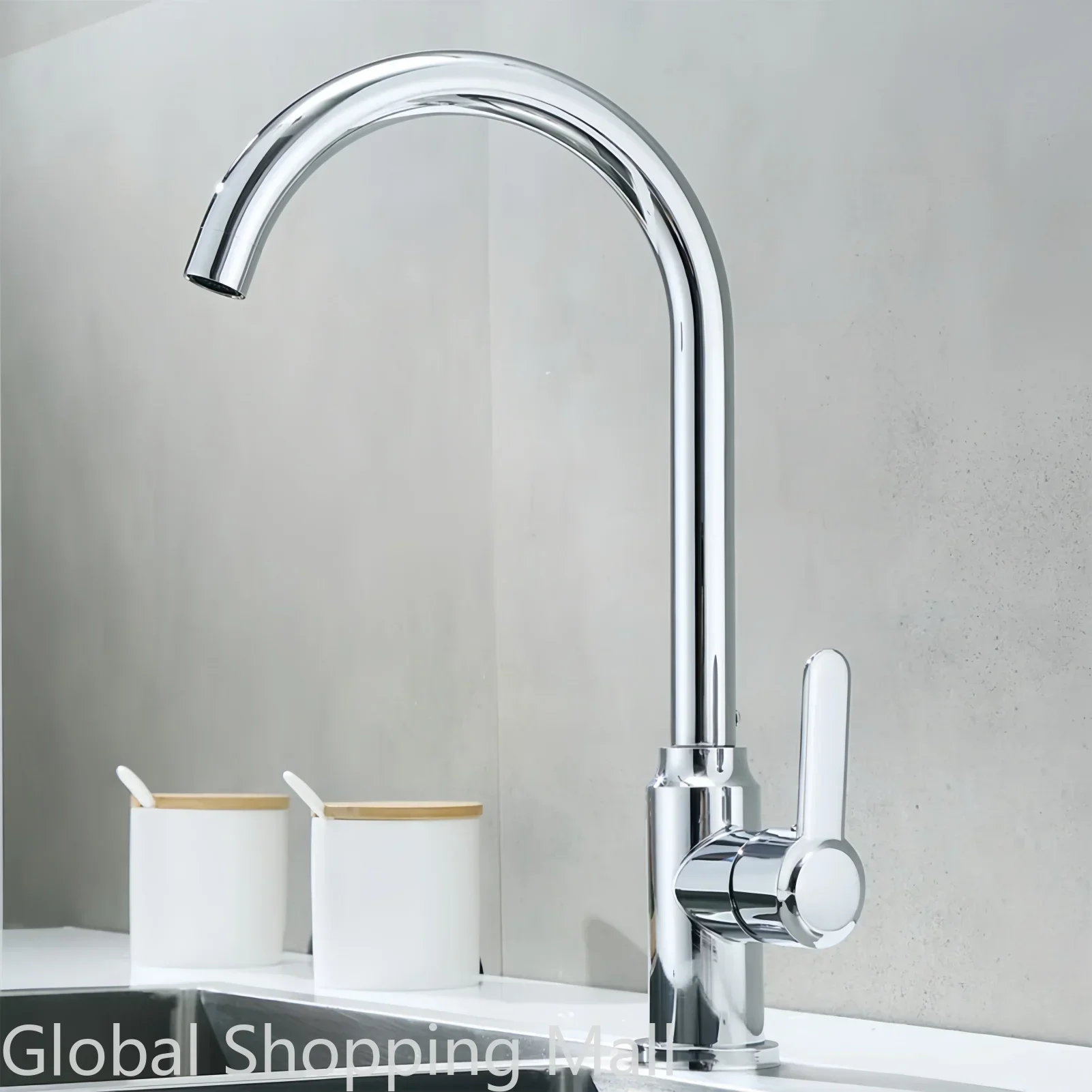 

Commercial Single Hole Kitchen Sink Faucet for Single Handle Hot and Cold 304 Stainless Steel Kitchen & Bath