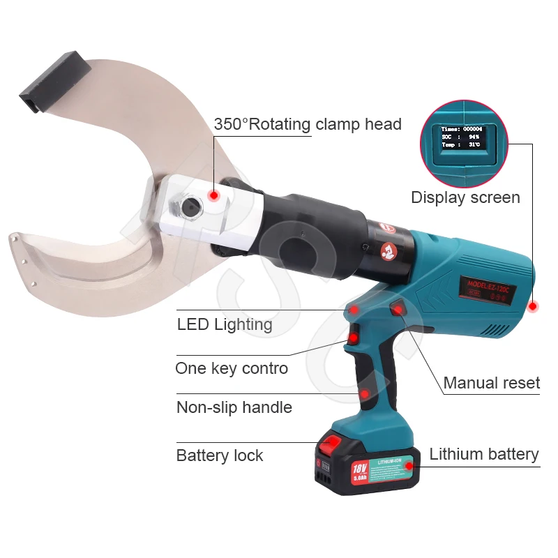 Rechargeable Electric Hydraulic Cable Cutter EC-120C Hydraulic Battery Cable Cutter Tool up to Diameter 120mm AL/CU Cable