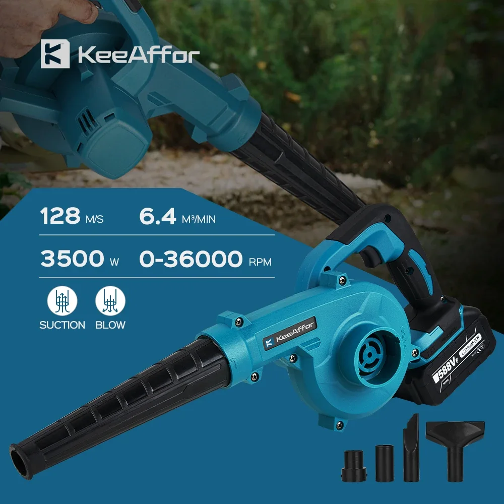 KEEAFFOR 3500W 2 in 1 High-speed Electric Air Blower & Cleaner Cordless Blowing Cleaning Dust Leaf For Makita 18V Battery