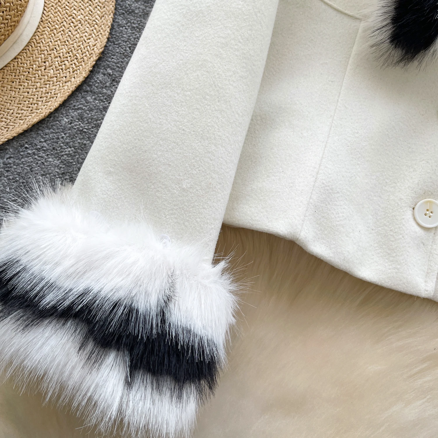 سيدة الشتاء فو الفراء كم معطف جاكيتات المرأة العصرية جيب المرقعة المحاصيل القمم الإناث الدافئة مهرجان عشاء مأدبة معطف الحفلات #6