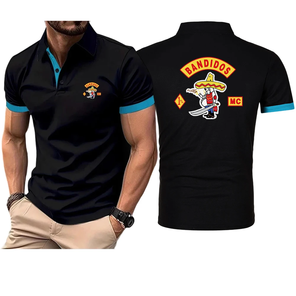 MC Bandidos Summer New Style Short-Sleeve Men's Thin Round-Neck T-Shirt Solid Color Eye-catching Lapel Collar Polo Shirt