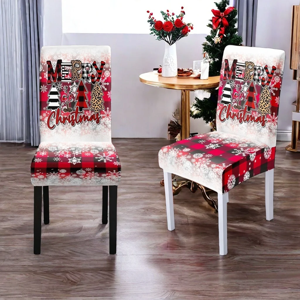 

4/6pcs Christmas dining chair covers with Christmas decorations and Christmas tree design. Made of milk silk and washable.