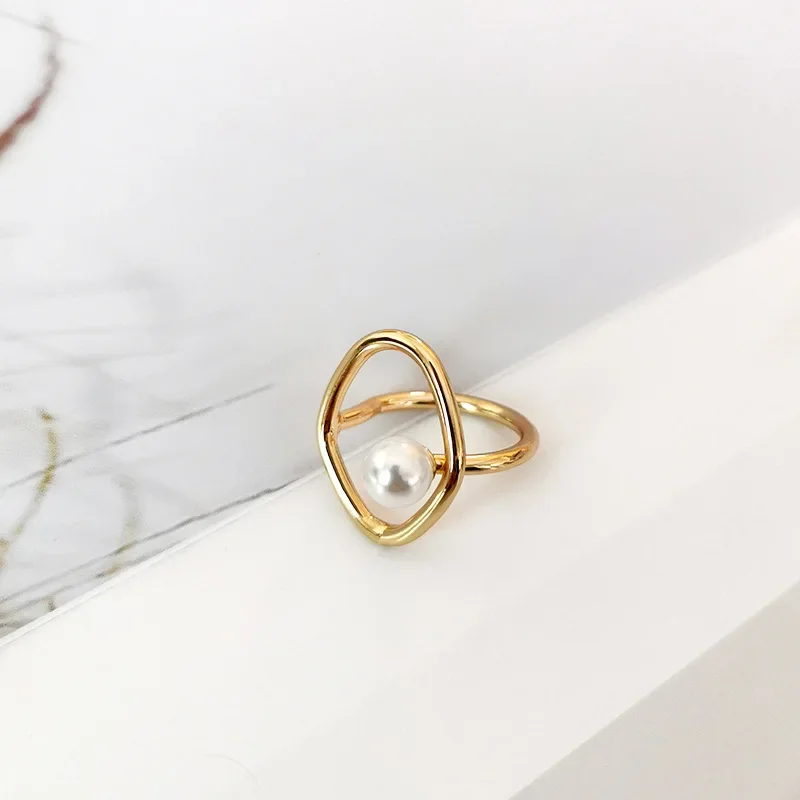 Dainty Hollow Freshwater Pearl Ring for Women Elegant Minimalist Rings Wedding Party Jewelry Wholesale Romantic Birthday Gifts