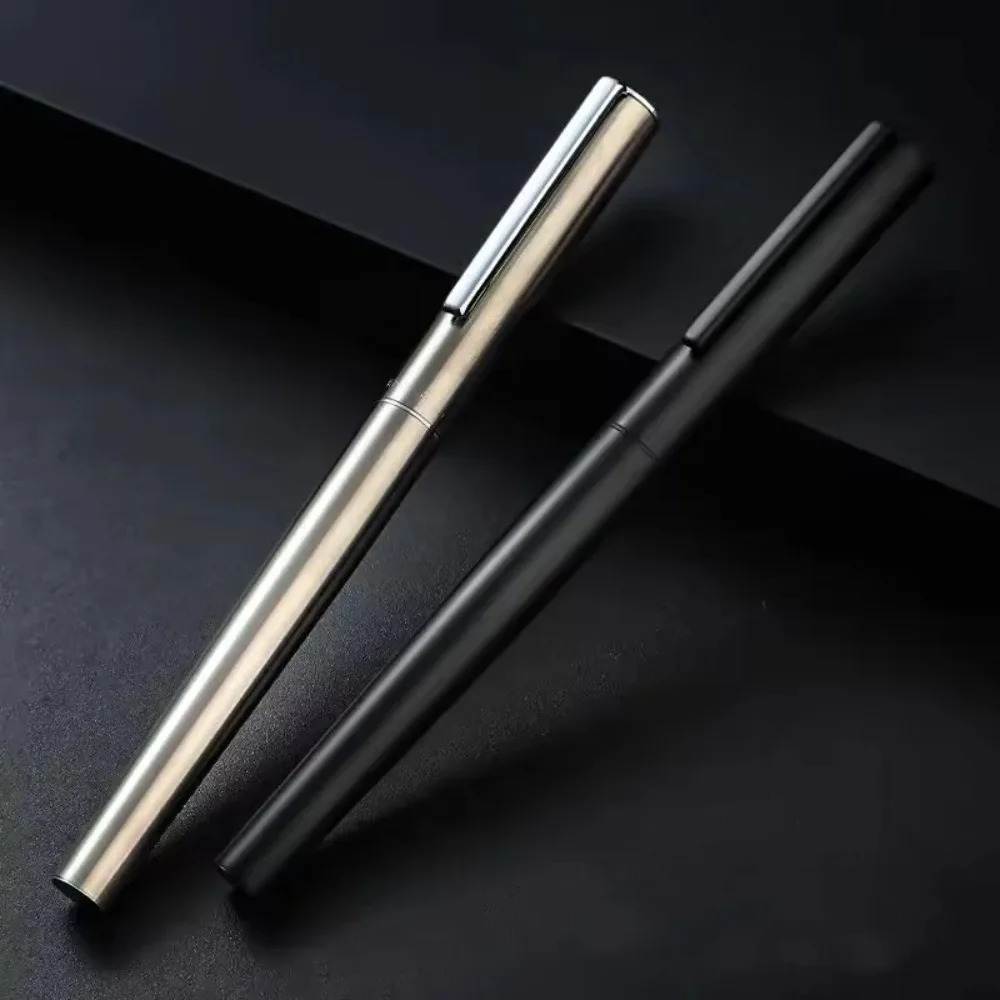 Pluma Estilográfica de Alta Calidad con Punta Extra Fina de 0.38mm, Acero Inoxidable, para Negocios, Oficina, Escritura y Caligrafía, Metal Negro Intenso