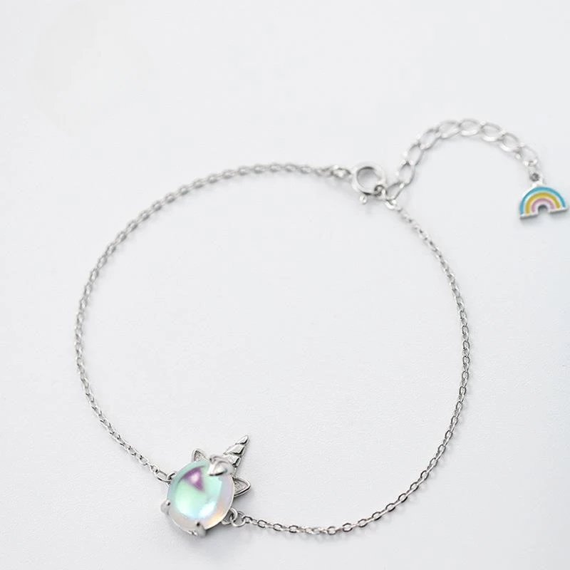 925 Sterling Silver Fashion Unicorn Bracelet For Women Dazzle Color Bracelet Lovely Creative Jewelry Moonstone For Girls