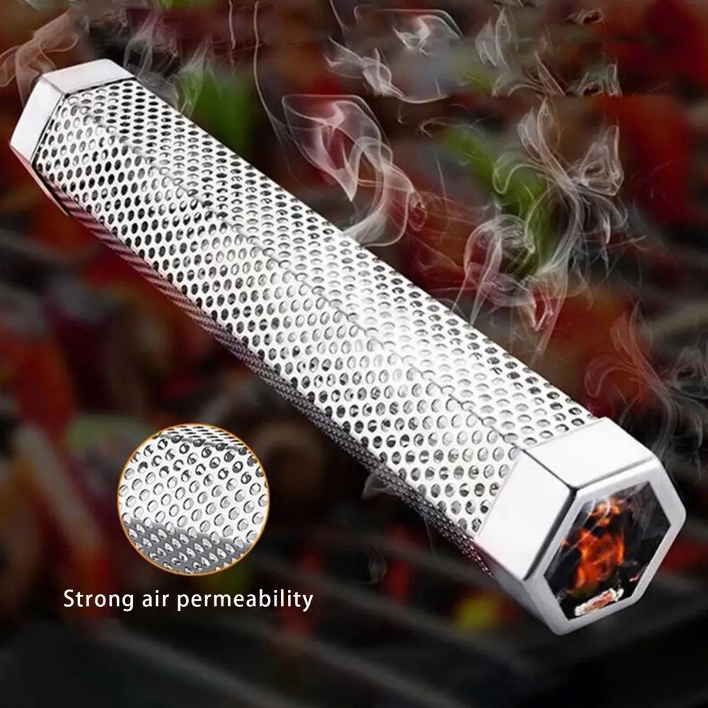Pellet Tube Stainless Steel BBQ Smoke Tube With Ventilation Holes Heat-Resistant Reusable Smoke Grill Tube Camping Accessories