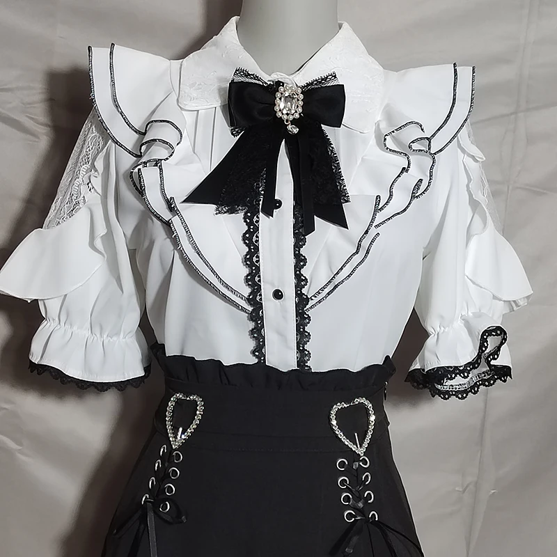 Kawaii Vrouwen Shirts Jirai Kei Lolita Y2K Leuke Japanse Stijl Blouse Elegante Lange Mouw Zoete Tops Casual Esthetische Shirt 2024