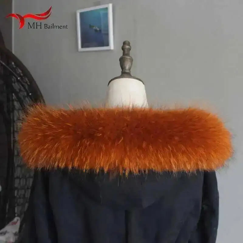Winter Real Raccoon Fur Collar For Women Luxury Coat Hooded Warm Scarf Ladies Fashion Natural Fur Scarves Shawl Female view 4