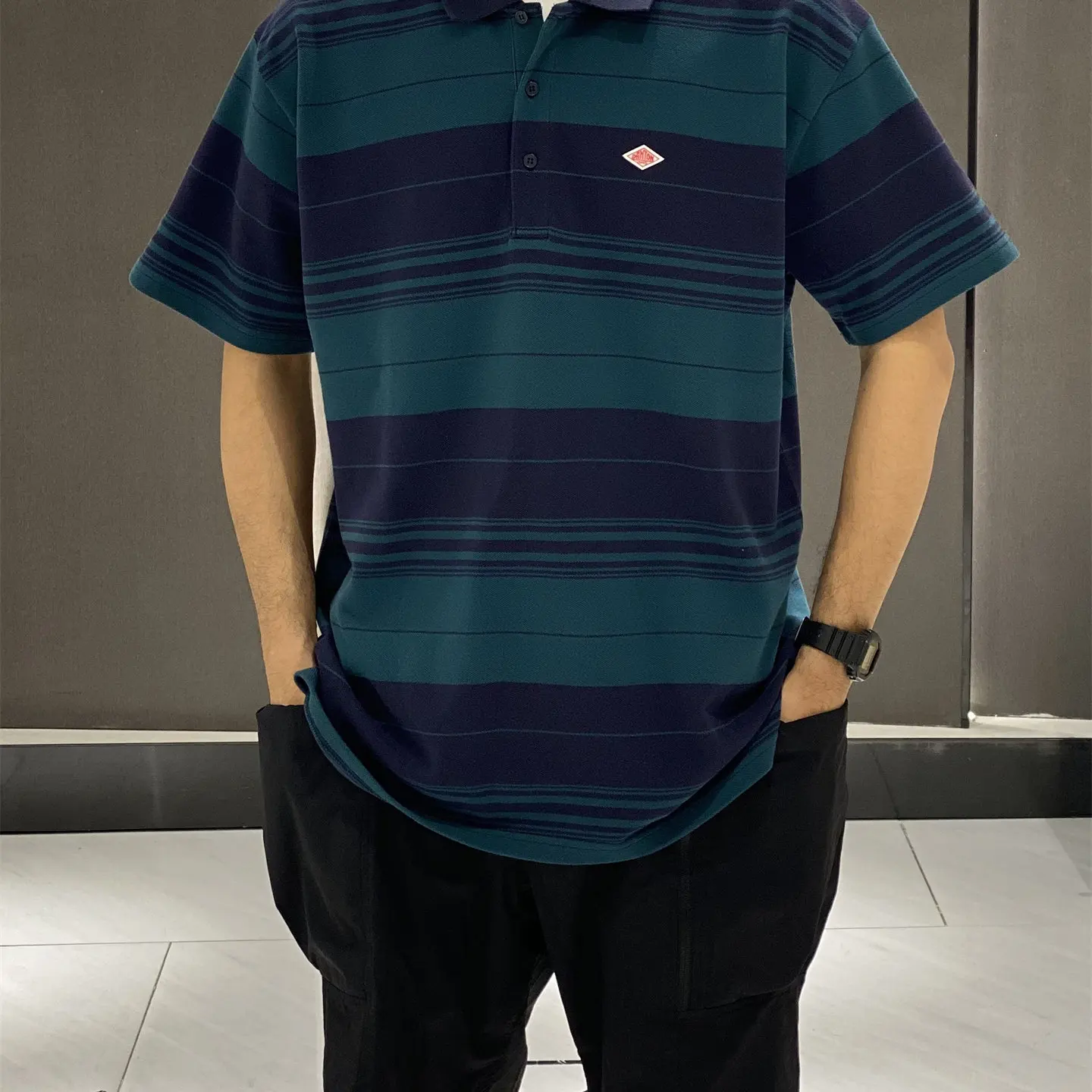 Limited Japanese Vintage Striped Dantan Loose Short Sleeve Polo Shirt