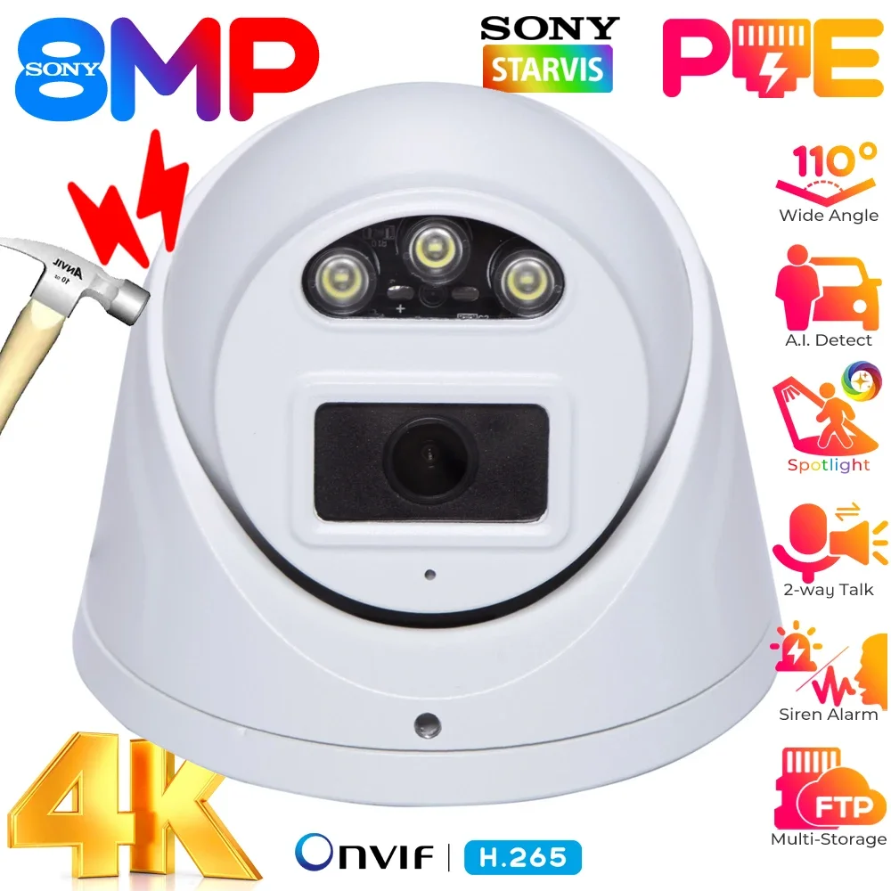 4K 8MP 108° Wide Angle PoE IP Camera Outdoor Fixed Dome Security Camera Color Night Vision 2-way Audio SD Card Slot CCTV Cameras