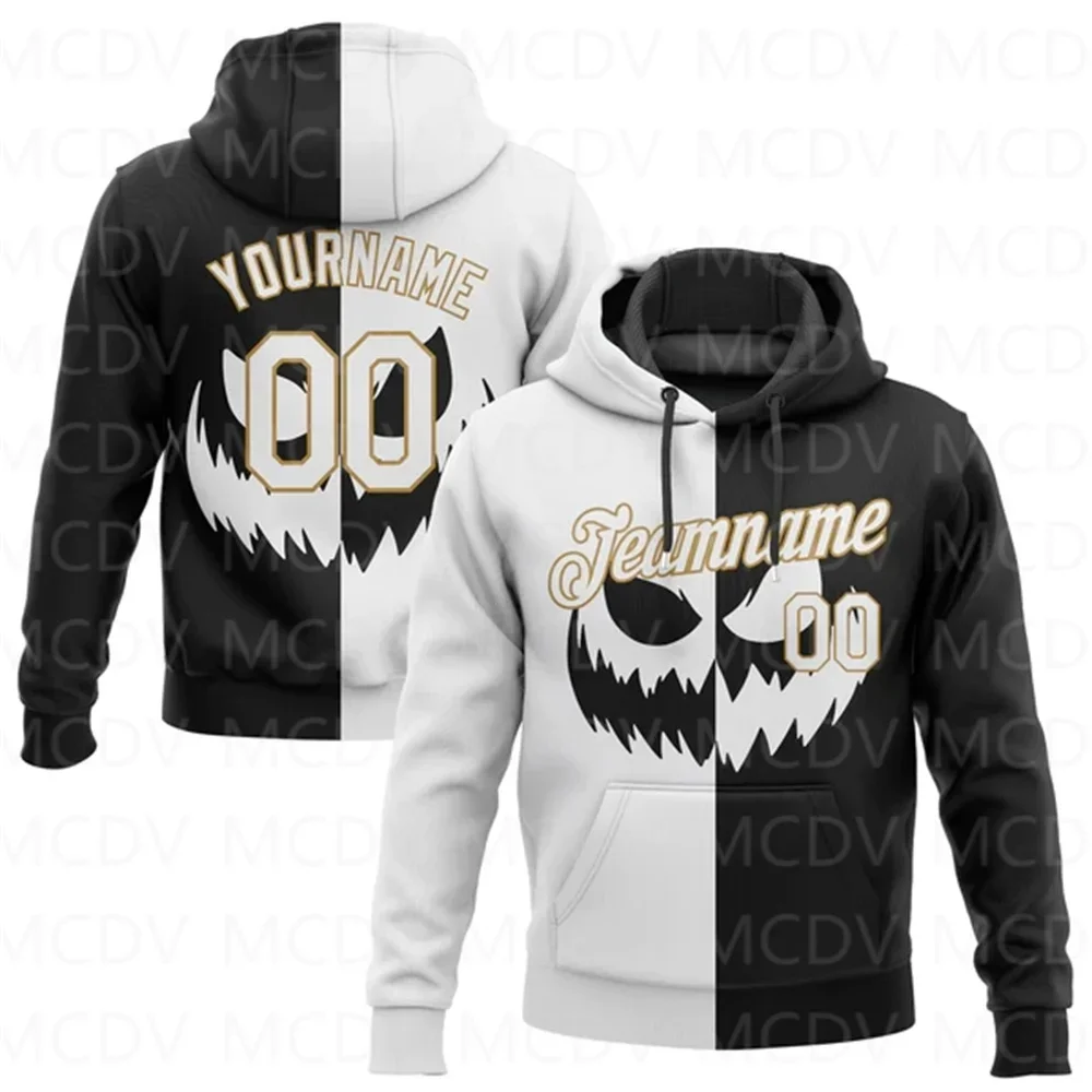 

Black White-Old Gold 3D Pattern Scary Faces Of Halloween Pumpkin Sports 3D Printed Hoodies Unisex Casual Street Tracksuit