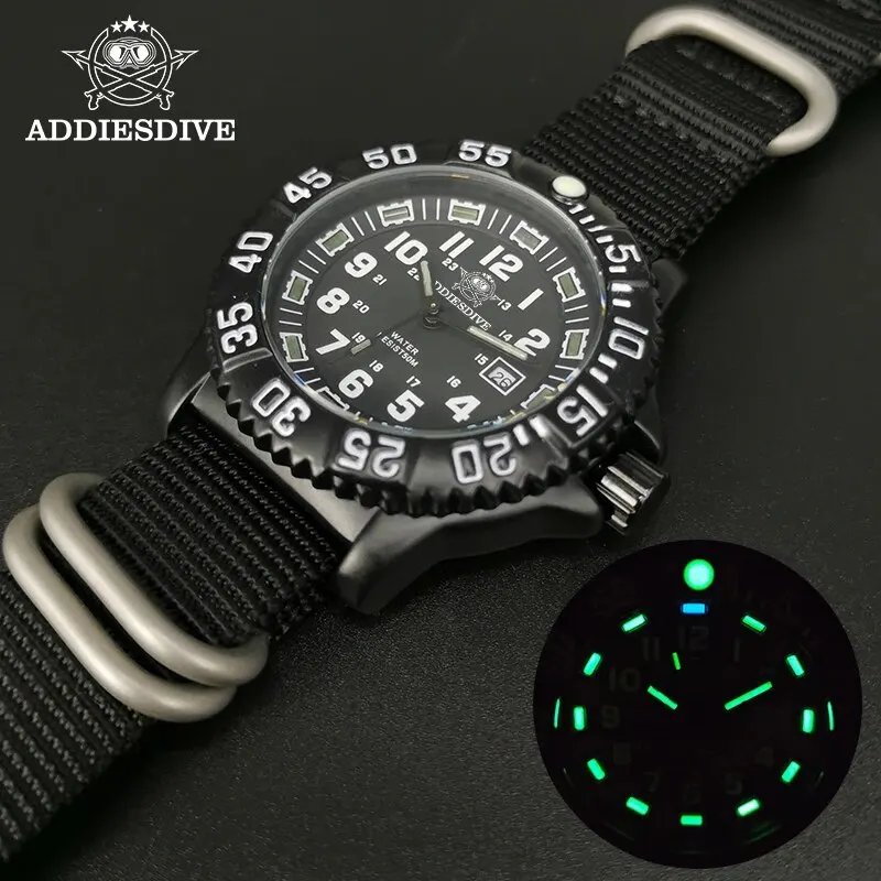 ADDIESDIVE Fashion Men's Analog Watch 50m Waterproof Luminous Tube Nylon Sports Men Military Wristwatches Quartz Watch for Men