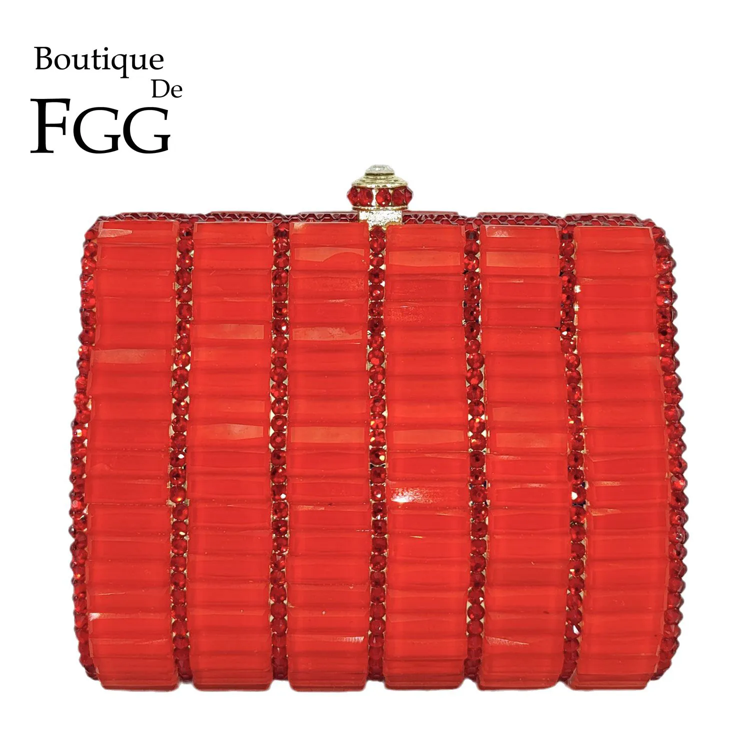 Boutique De FGG Cute Super Mini Women Red Crystal Clutch Evening Minaudiere Bags Party Dinner Rhinestone Handbags Bridal Purse