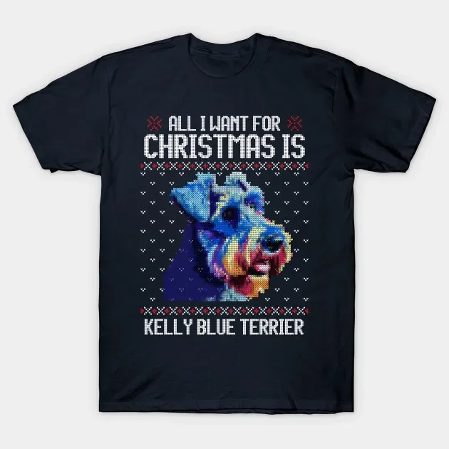 Neon Kerry Blue Terrier Ugly Christmas Sweater Dog Lovers Gift T-Shirt New 100% Cotton O-Neck Short Sleeve Casual Mens T Shirt