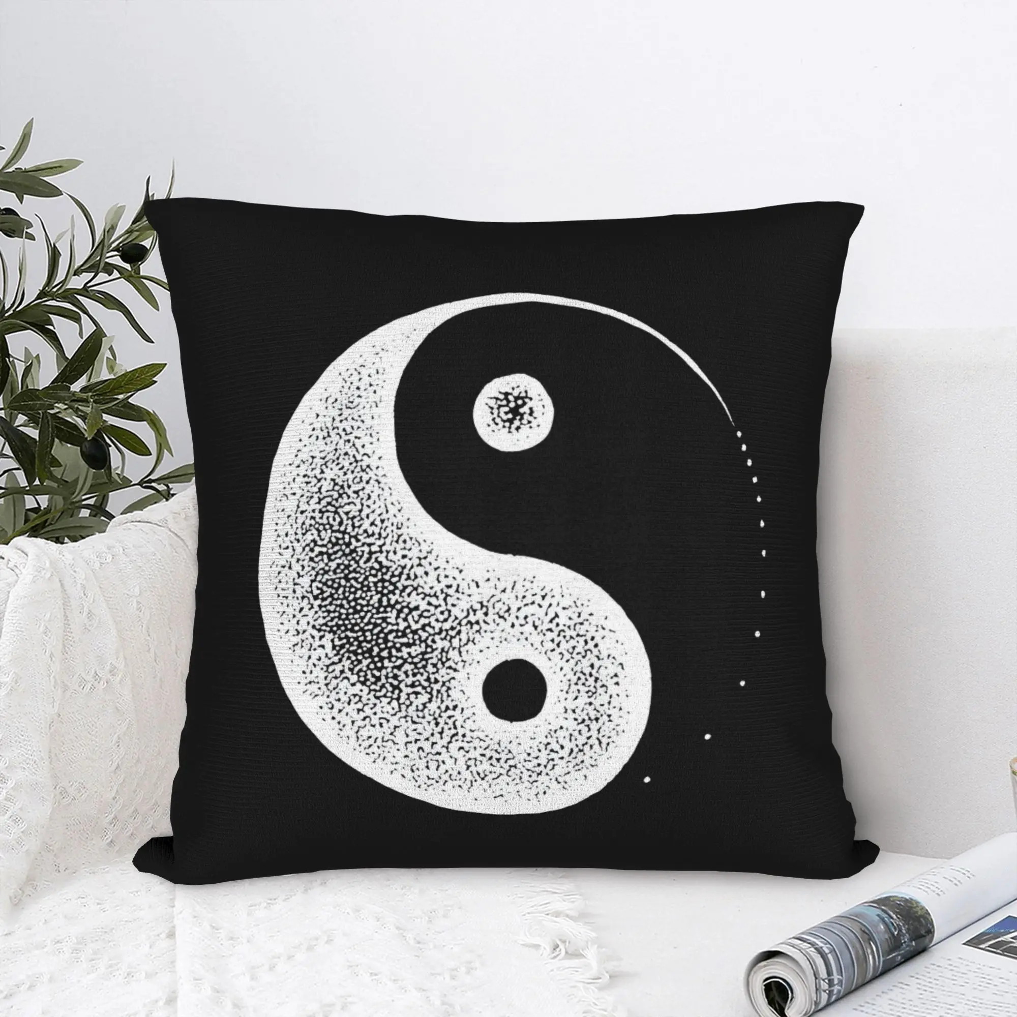 Yin Yang Pillow Cover Double Sided Polyester 18x18 Inch Zipper Washable Minimalist Zen Decor Gift