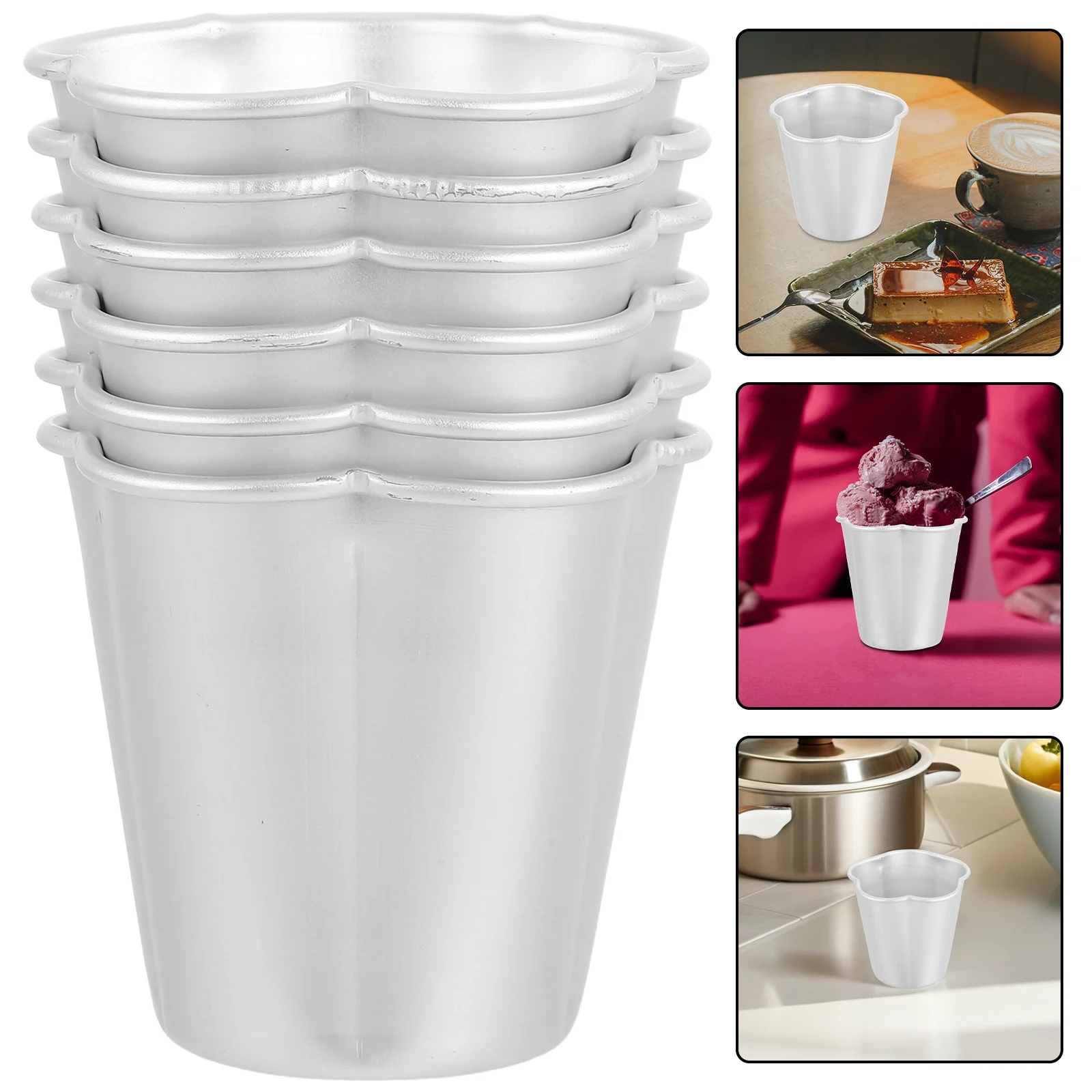 

6Pcs Mini Cake Molds Aluminum Alloy Reusable Pudding Cup Jelly Mold Nonstick Baking Tray for Tartlets Cupcakes
