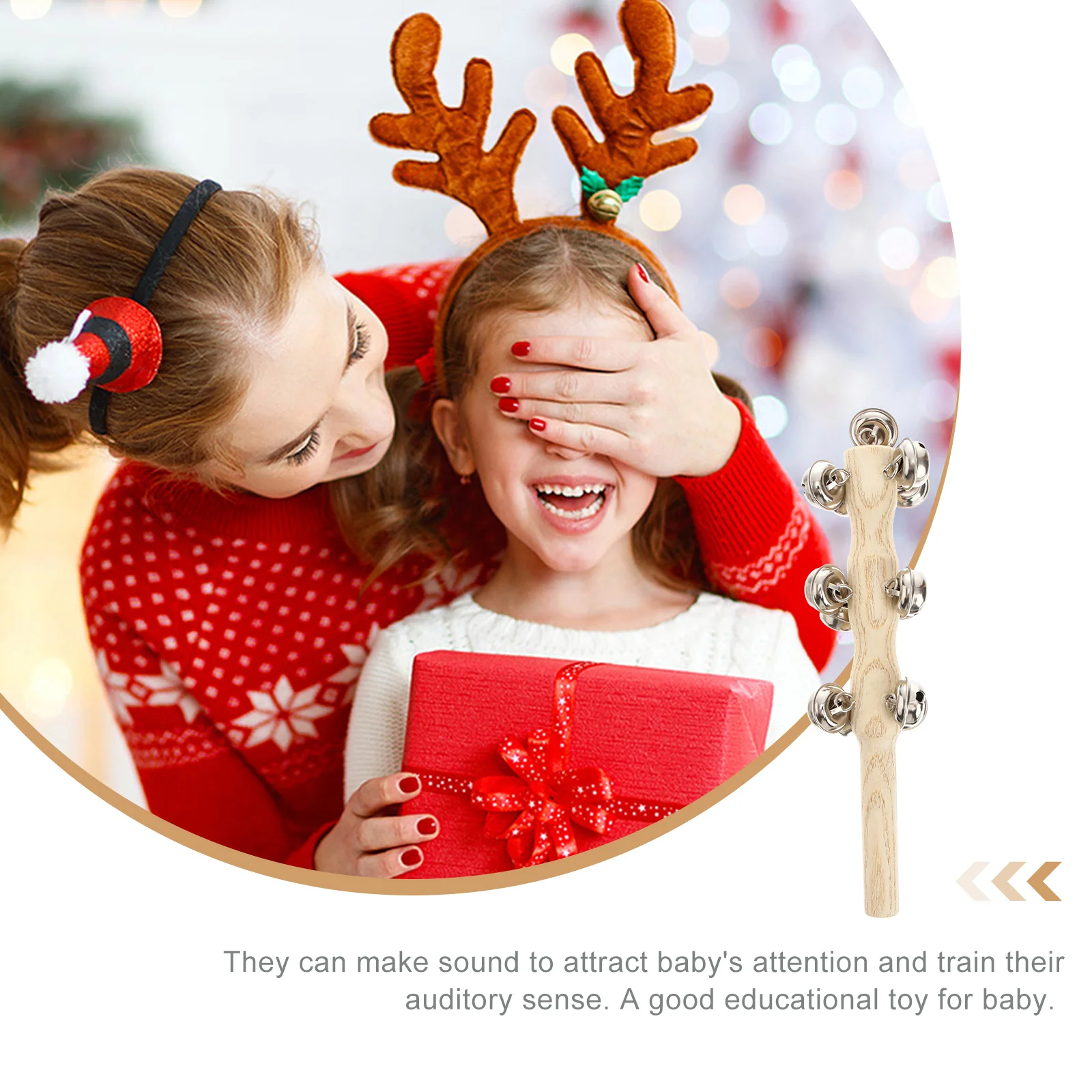 3Pcs Wood Rattle Baby Hand Jingle Bells Long Service Educational Gift Bells Hand Jingle Bell Kids Toys